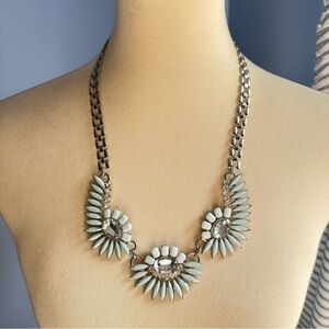 Statement Necklace with Icy Blue Floral Design & Watchband-Style Chain – 22.5”